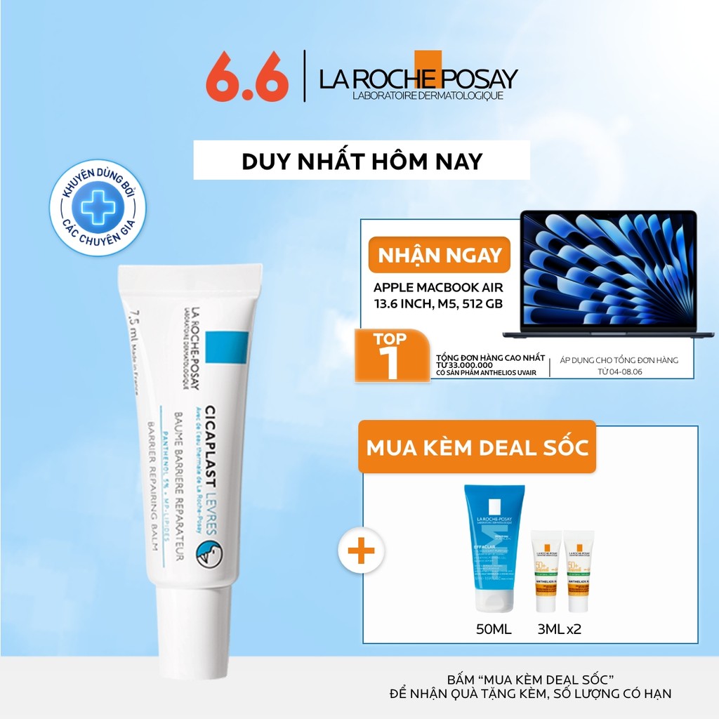 Kem Dưỡng giúp phục hồi độ ẩm & bảo vệ môi La RochePosay Cicaplast Lips 7.5ml