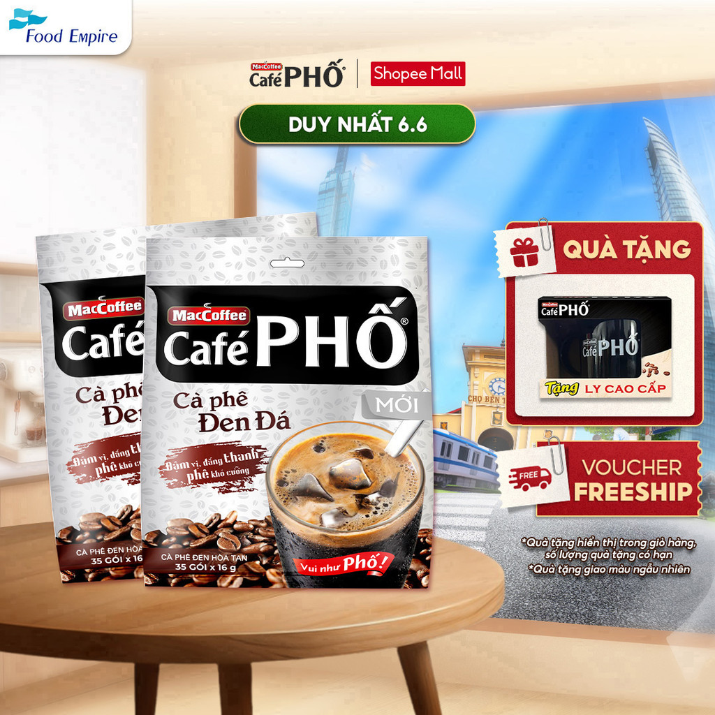 Combo 2 Túi cà phê Phố Đen Đá MacCoffee (560gr - 16gr x 35 gói)