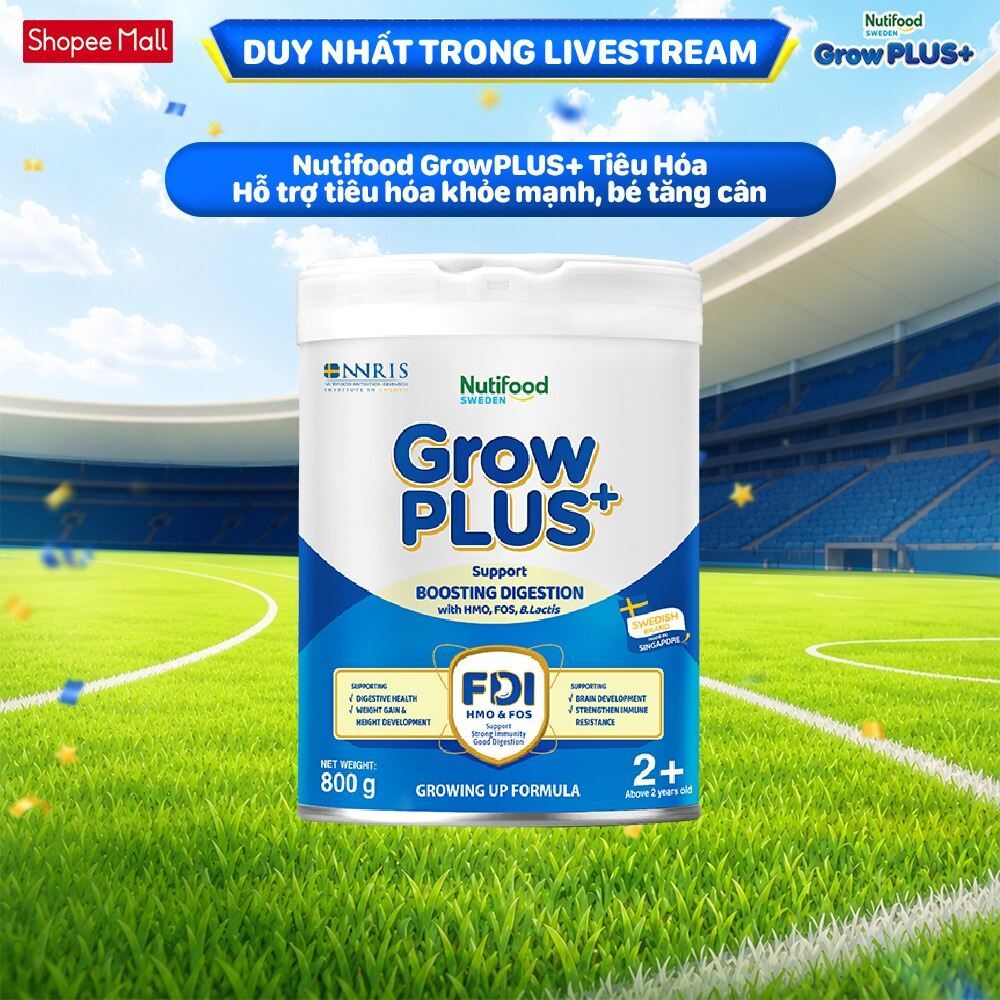 [Livestream KOL] Sữa bột Nutifood Sweden GrowPLUS+ Tiêu Hóa (Xanh Nhạt) 2+ - Tiêu hóa khỏe, tăng cân