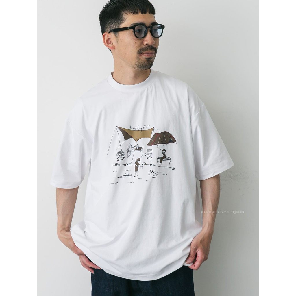 25SS Snow Peak Snow Peak UR Đồng Thương Hiệu Cắm Trại Văn Hóa Graffiti Thoáng Khí Cổ Tròn Tay Ngắn Á