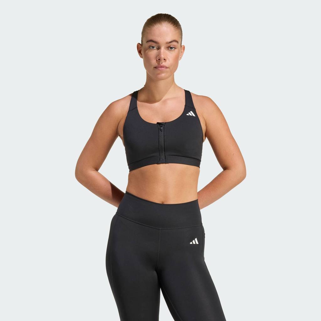 adidas Gym & Training Optime Essentials Workout Zip-Front Medium Support Bra Women Black KB4386