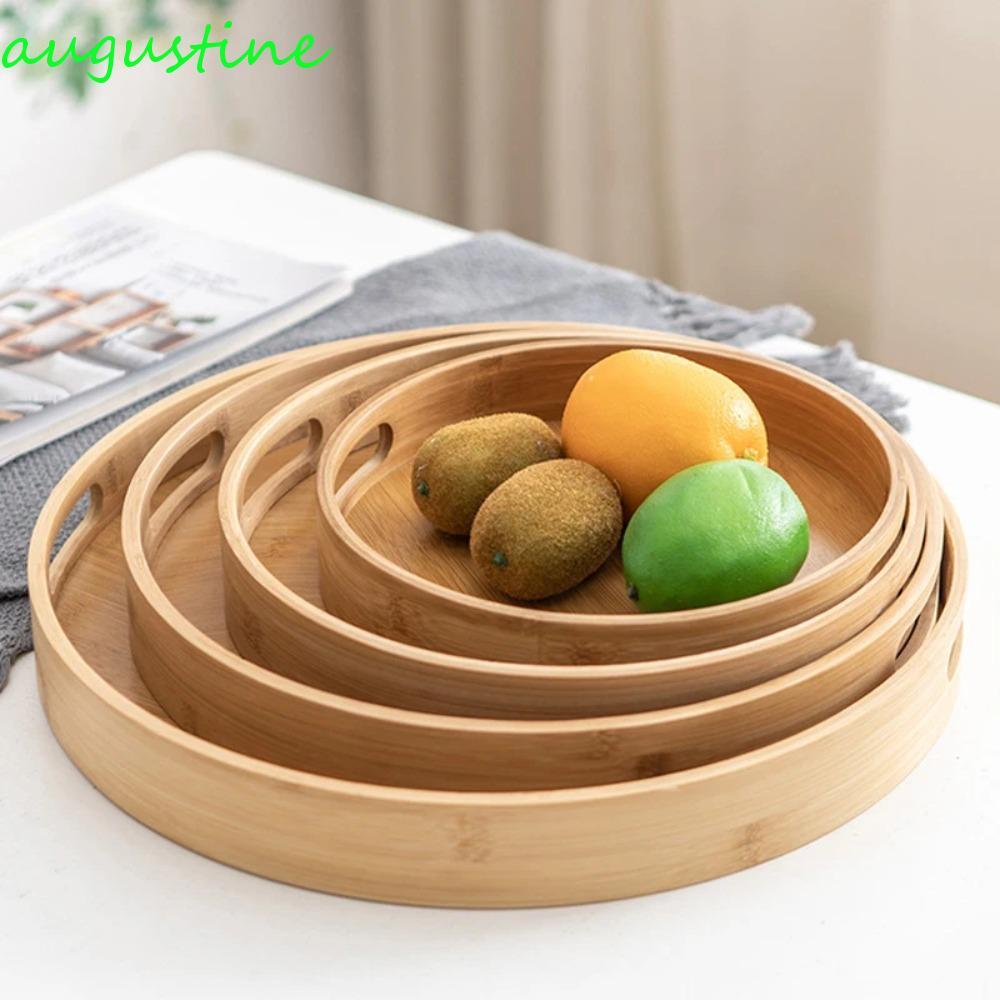 Khay tròn bằng gỗ AUGUSTINE, Đĩa đựng thức ăn trà đơn giản đa năng, Khay đựng thức ăn nhẹ Thiết thực