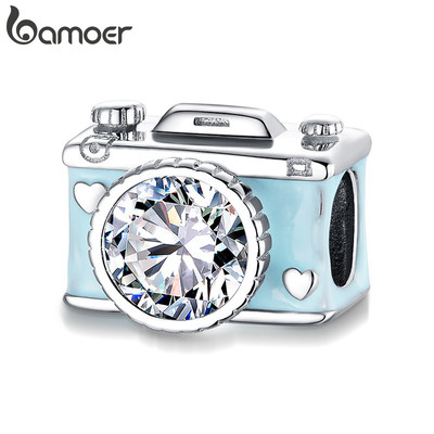 Mặt dây chuyền máy ảnh màu xanh Bamoer Charm DIY cho vòng tay Quà tặng cho nữ