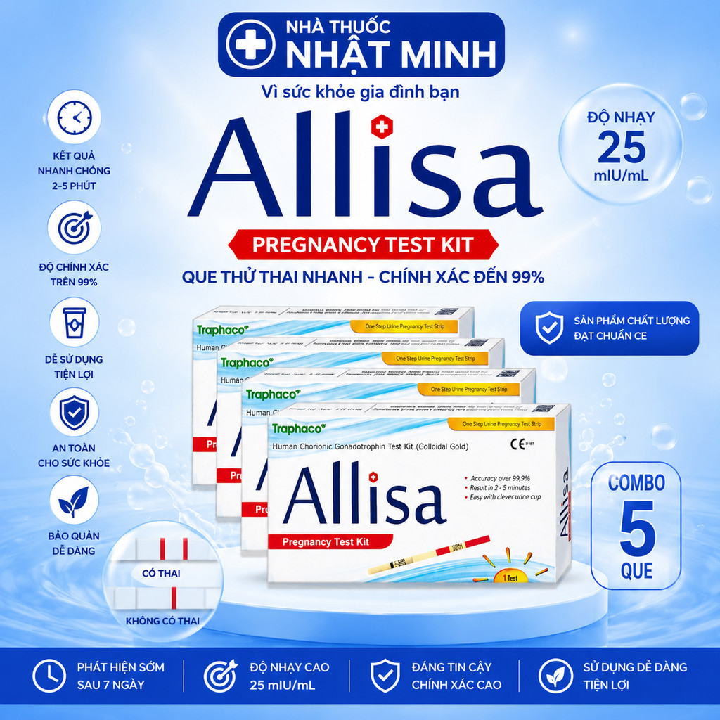 Combo 5 que thử thai Alisa Traphaco Che tên khi giao - Chính xác test thử thai hai vạch sớm nhanh
