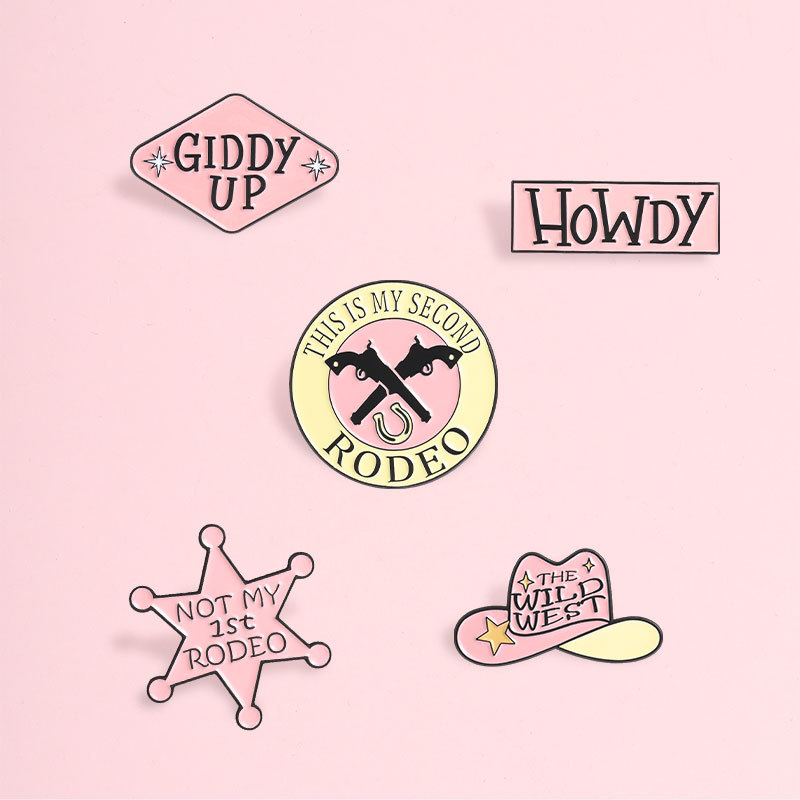 Vintage Phương Tây Rodeo Thổ Cẩm Chân Howdy Giddy Up Trâm Cao Bồi Cảnh Sát Trưởng Ngôi Sao Huy Hiệu 