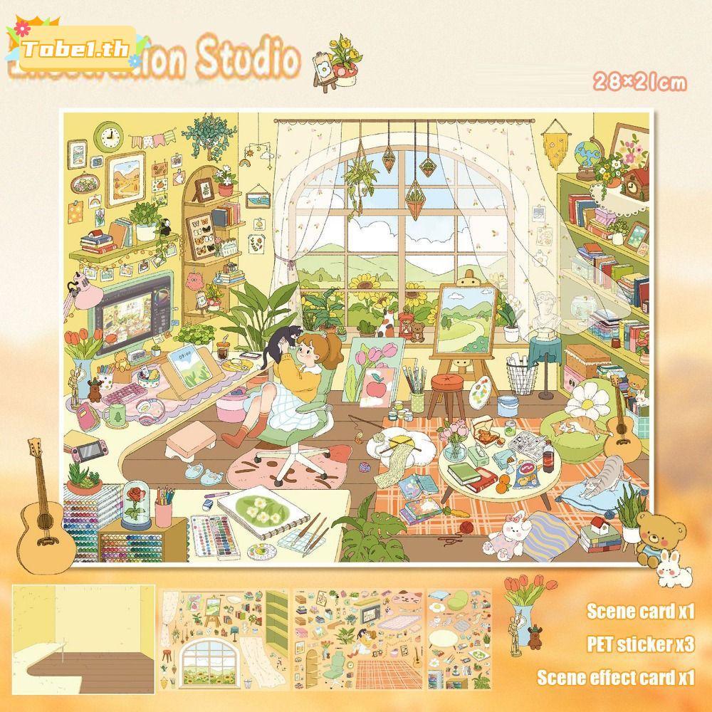 TOBE1 DIY Pocket Cabin Scene Sticker, Scene Display Visual Stacking Landscape Sticker, Âm nhạc dễ th