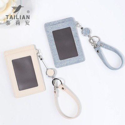 Móc Khóa Thẻ Xe Buýt Ví Nữ Họa Tiết Denim Vải PU Nhân Viên Văn Phòng ID Tên Thẻ Lưu Trữ Ví