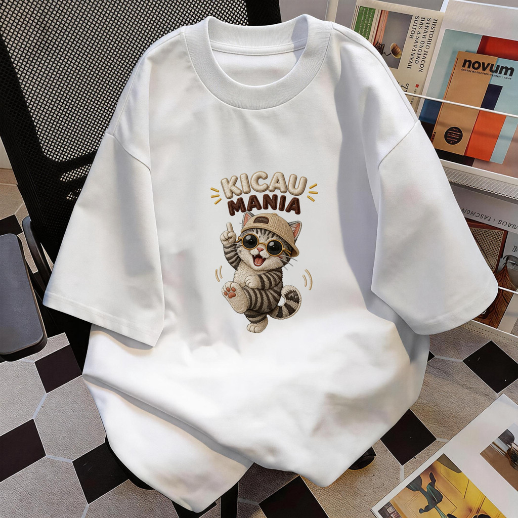 TEE · SHOP Áo thun oversize Áo sơ mi mát mẻ phong cách Hàn Quốc "Cat Vibes" Họa tiết in hình thời tr