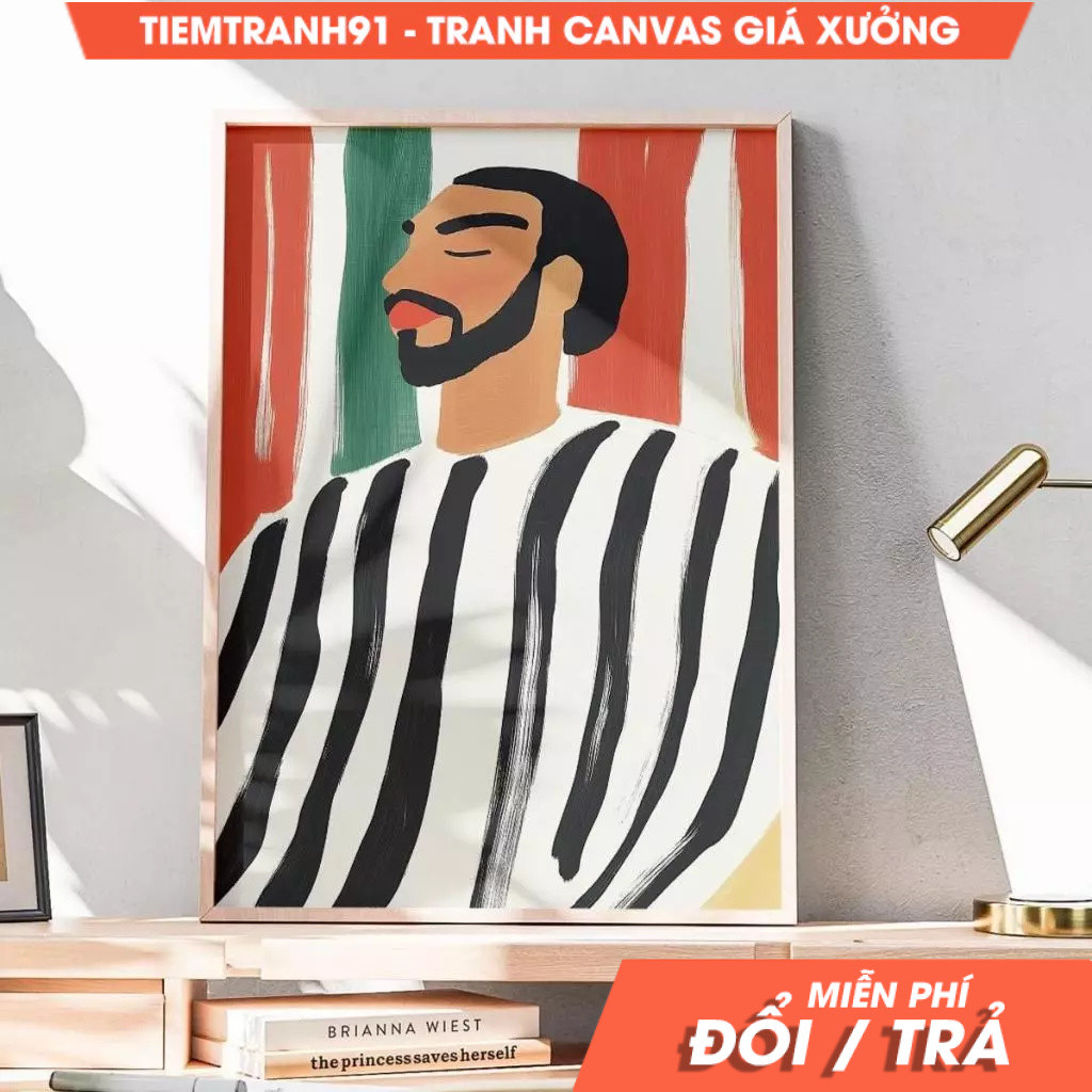 Tranh treo tường, Minimalist Abstract Black Man Art Stripe Afrocentric Man Contemporary Artwork Mode