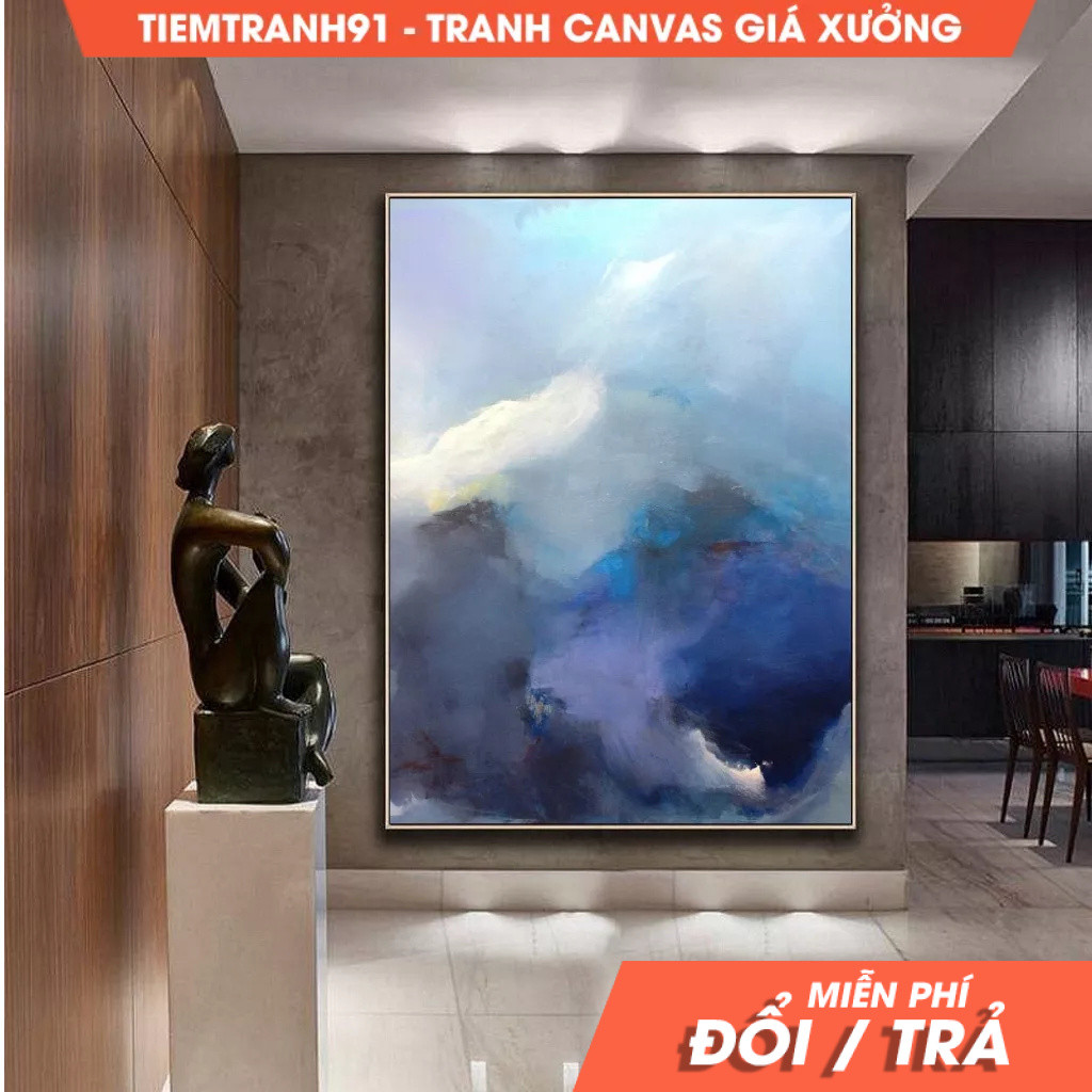 Tranh treo tường, Original abstract art painting, Large abstract painting, Cloud Oil Painting,Blue S