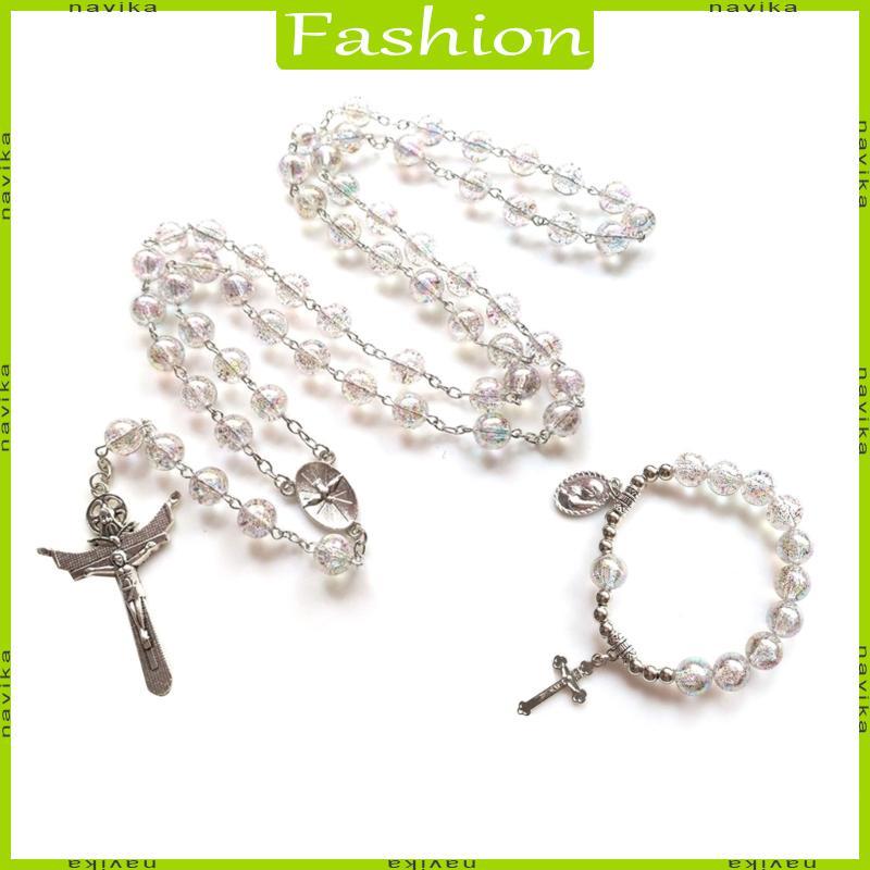 Catholic Rosary Necklace Pendants Bracelets Religious Acrylic Beads Chain