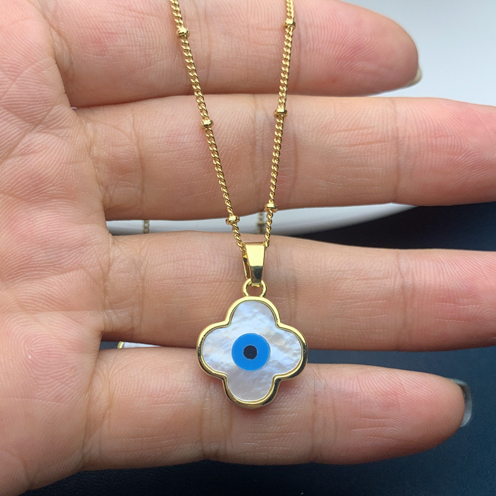 Vòng cổ cỏ bốn lá Evil Eye Vòng cổ mặt dây chuyền lông cừu màu trắng phù hợp