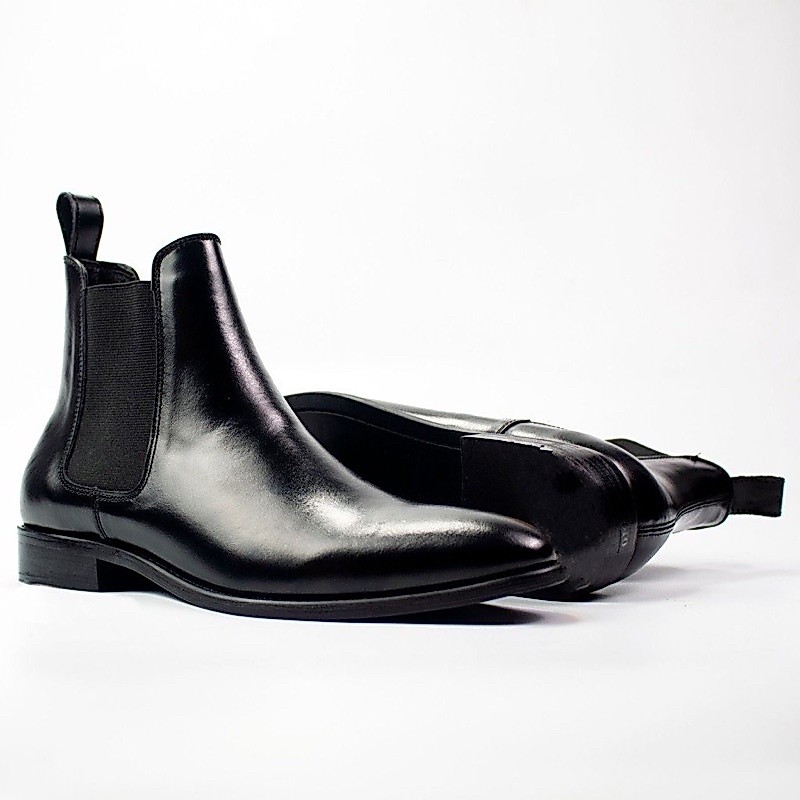 Chelsea High-top Cowhide Boots | Giày chelsea boot da bò nam đen đế khâu sẵn