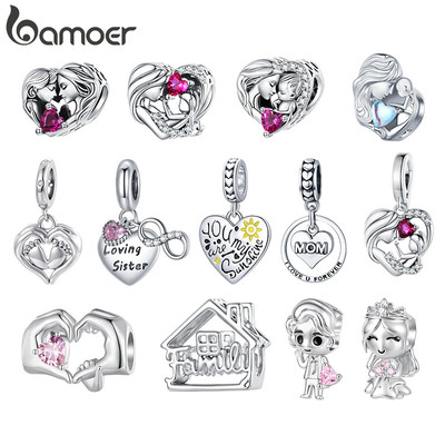 Bamoer Family & Love Charms - Mẹ Bố Cặp Đôi Người Bạn Hạt Cho DIY Vòng Tay Cảm Xúc Món Quà Trang Sức