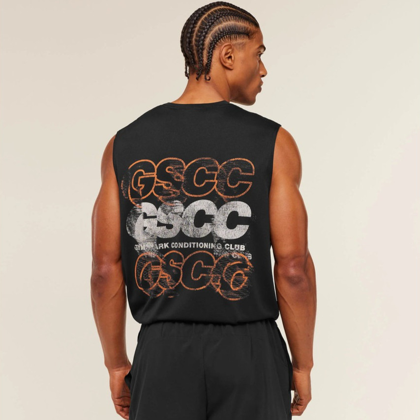 GSCC Thời Trang In Chữ Nam Tập Luyện Sắt Top 100% Cotton Rời Phố Cổ Tròn Không Tay Camshoulder 0609