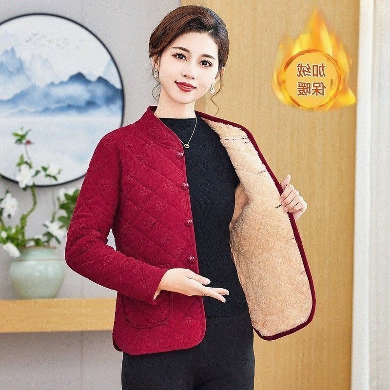 A A A Fleece Lót Dày Phong Cách Chanel Mẹ Áo Khoác Nữ Tính Khí Áo Khoác Đệm Cotton Slim fit Mùa Đông