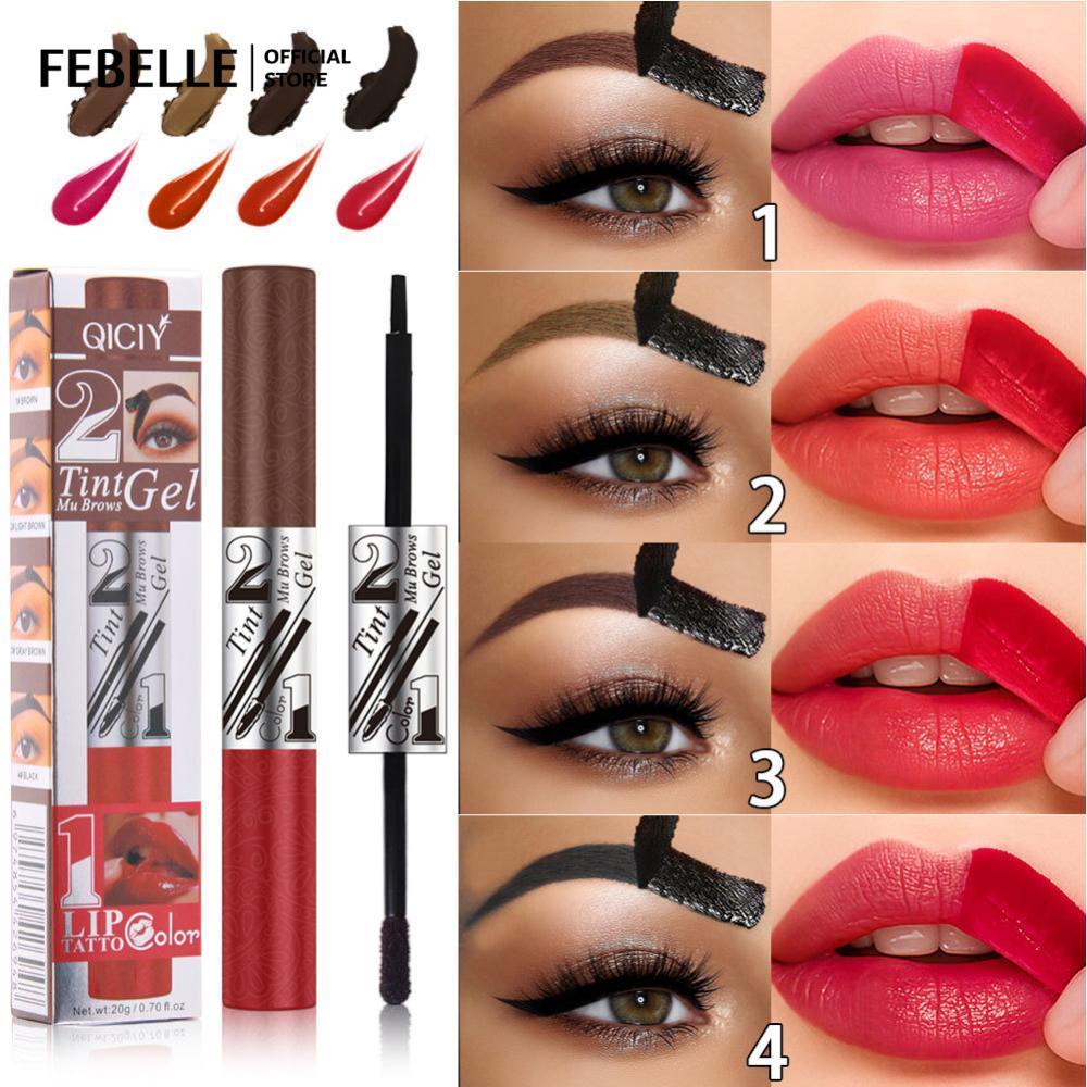 2 trong 1 Peel Off Eyebrow Tint & Lip Stain Kit Double Head Eyebrow Gel Tint Son Môi Chống Thấm Nước