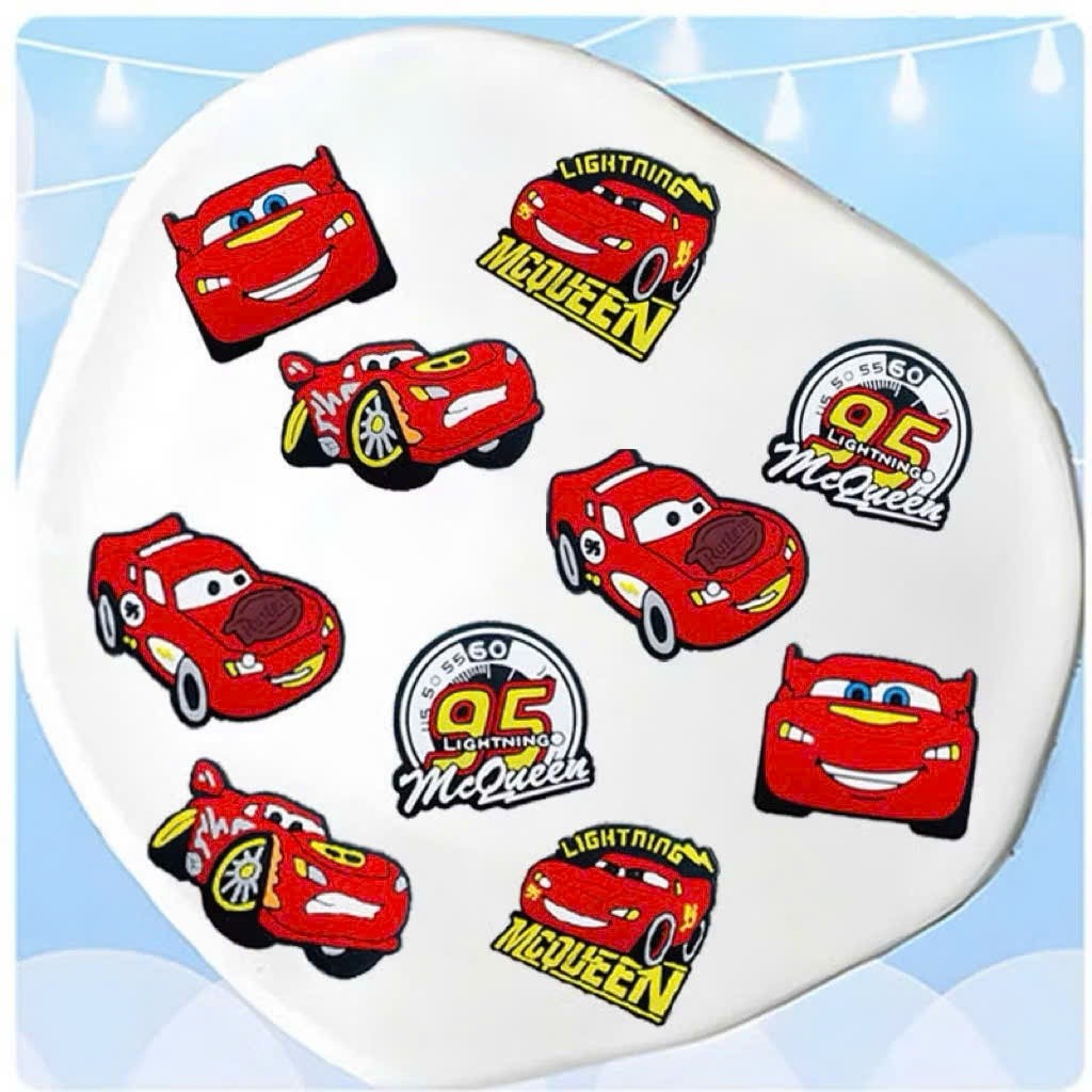 Set Charm Ô Tô McQueen Cars Mini Cute - Charm Gắn Dép Nhựa PVC Thêu Nhiệt  Đỏ Hot Trend 2026