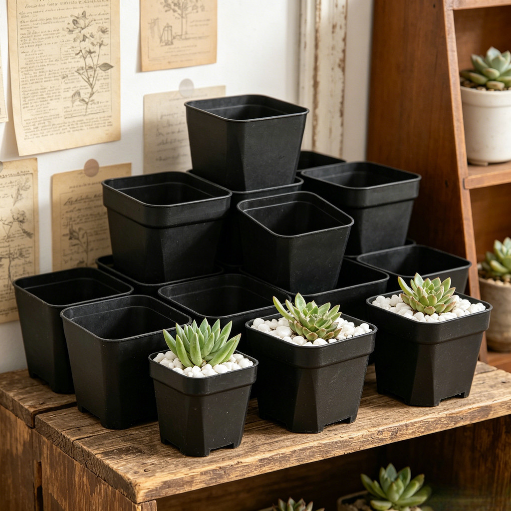 10 / 20 / 30 Multi Pack Black Square Plastic Planter Pots Anti Crack Lightweight For Mini Succulent 