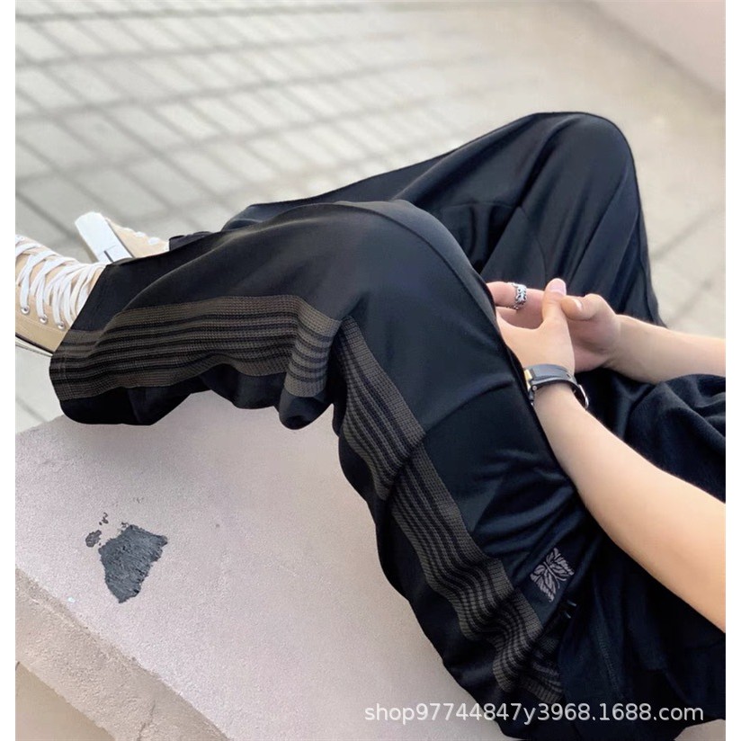 Needles Black and brown striped woven tape embroidered sports casual pants for men