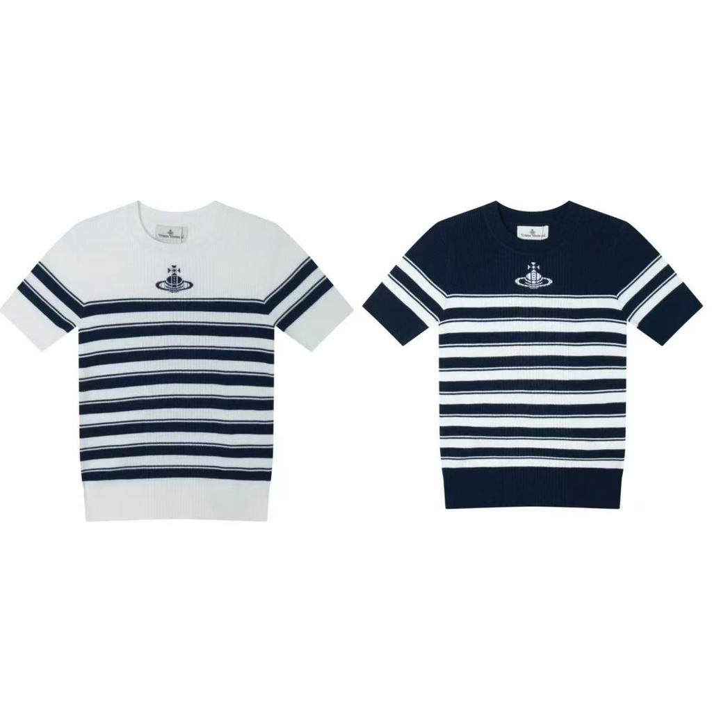 JW8F New VIVI Queen Mother's striped knit sweater is stylish and versatile, with a relaxed design an