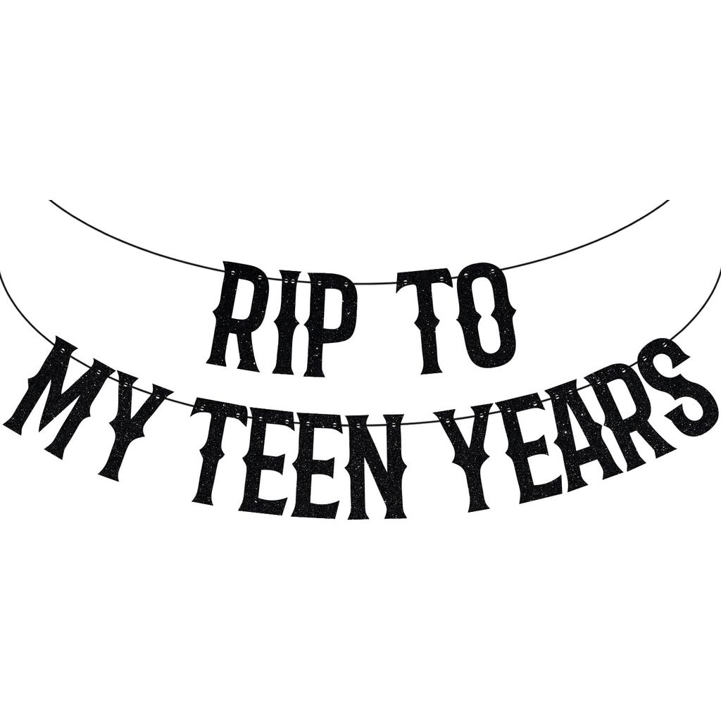 Black Glitter Rip to My Teen Years Banner, Kissing My Teens Goodbye / Cheers to 20 Years, Old Englis