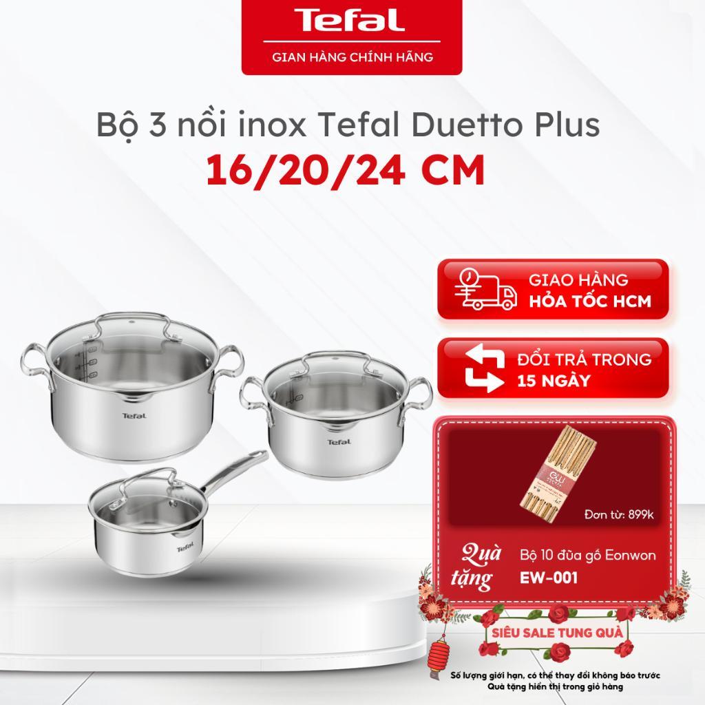 Bộ 3 nồi inox Tefal Duetto Plus G719S674, 16/20/24 cm, inox 18/10, mọi loại bếp | BH 24 tháng