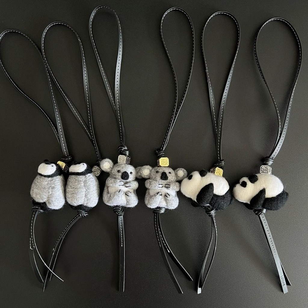 Cute animal wool felt pendant panda koala plush keychain penguin bag strap