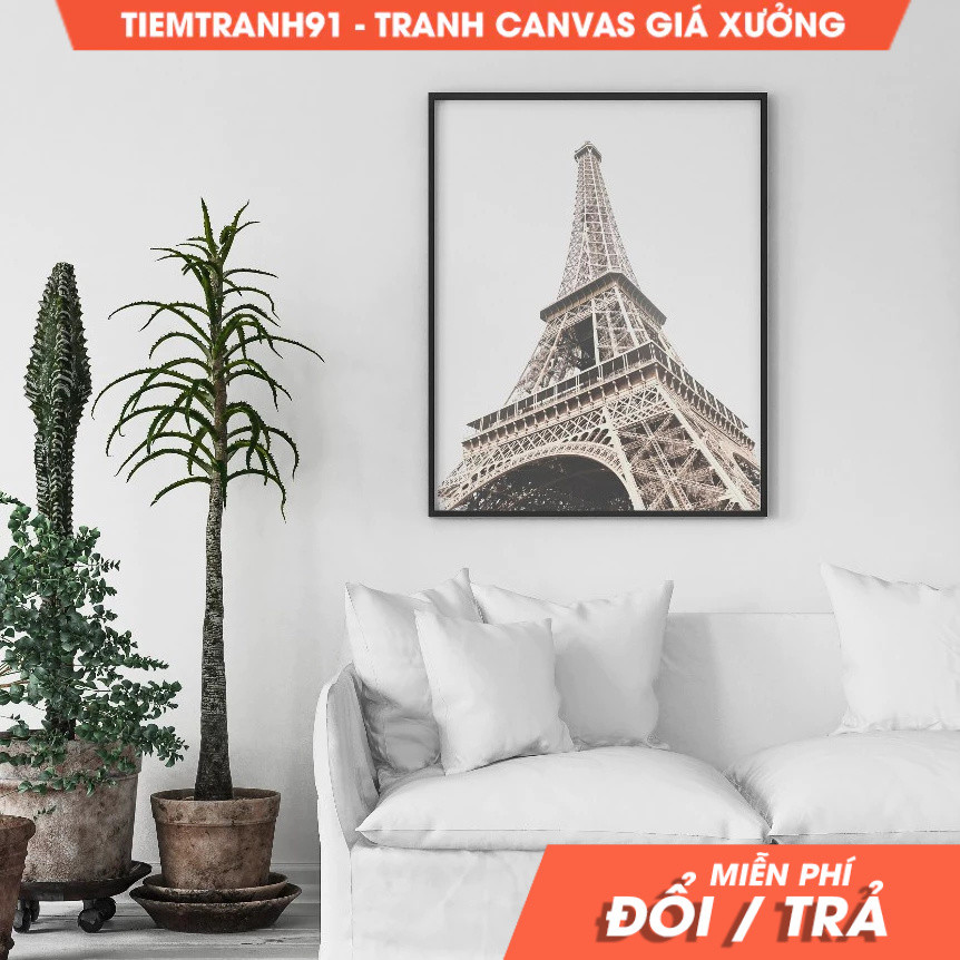 Tranh treo tường, Eiffel Tower, light Brown, Wall Art, Bottom View Eiffel Tower, Paris Photography, 