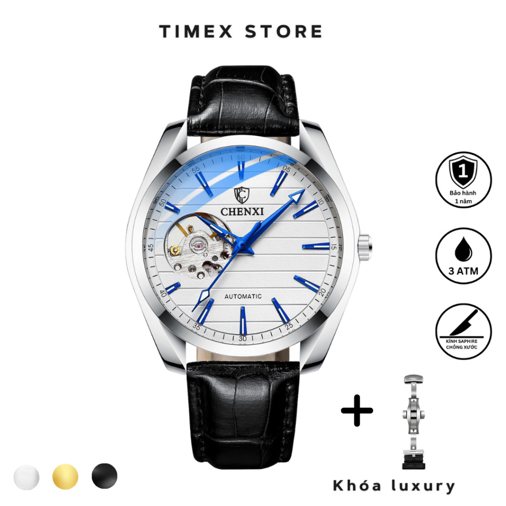 Đồng hồ cơ Chenxi CX8806 lộ tim cơ, Dây da/Dây thép - Tặng khóa Luxury - Chống nước 3ATM, BH 1 Năm