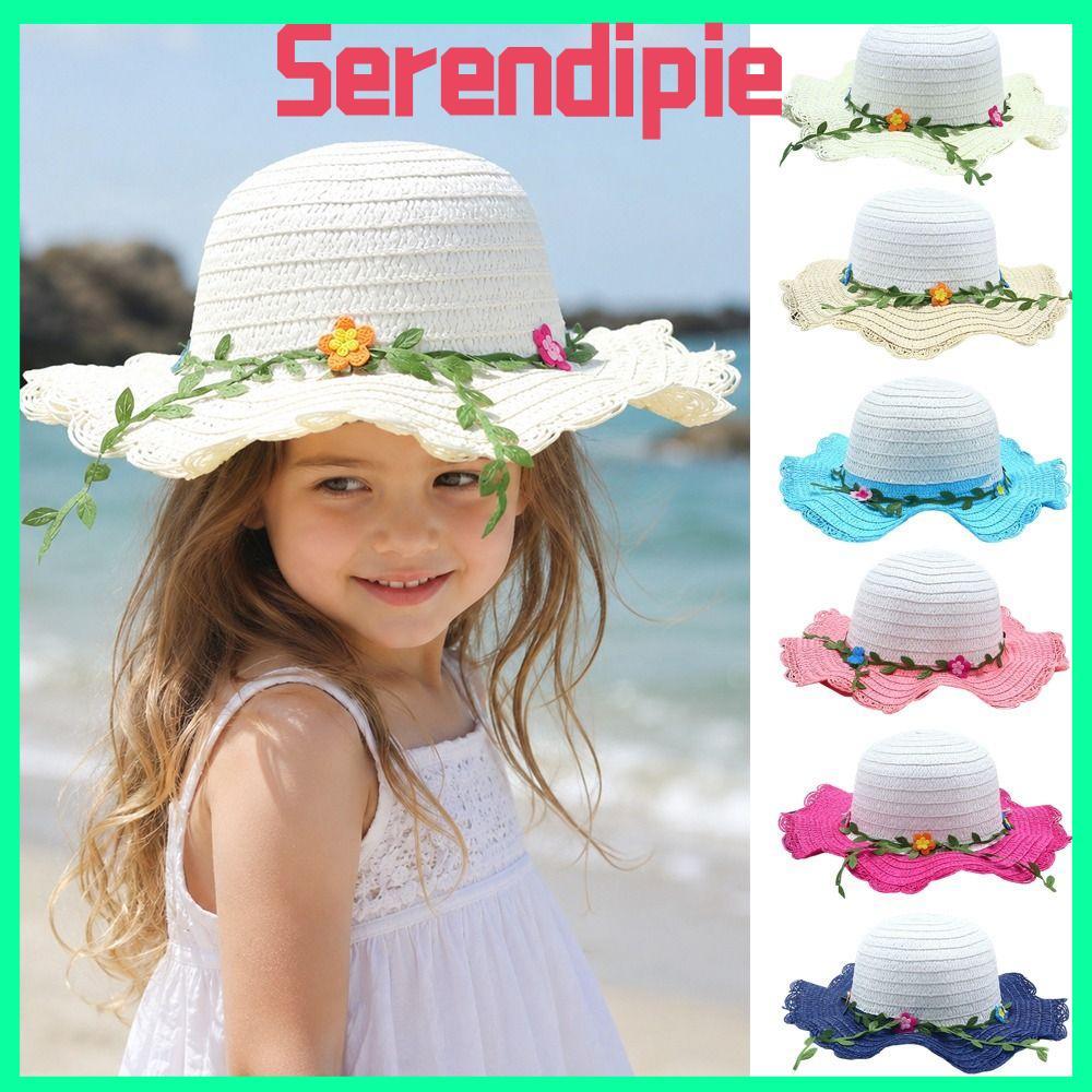 SERENDIPIE Mũ Rơm, Mũ Chống Nắng 3-7Year Handmade, Vành Rộng Ngọt Ngào Hoa Trang Trí Mũ Đi Biển