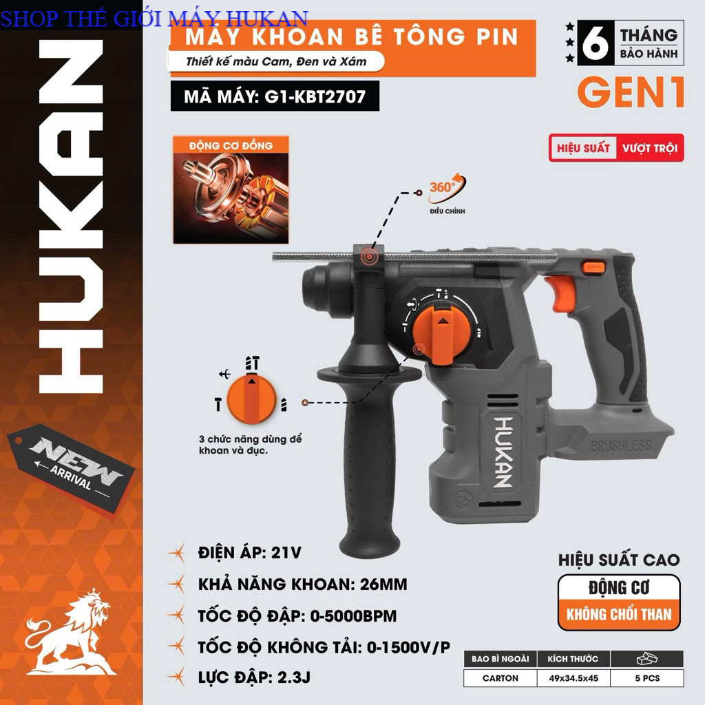 Máy khoan bê tông pin Hukan 2707 Động cơ Brushles SHOP TG MÁY HUKAN