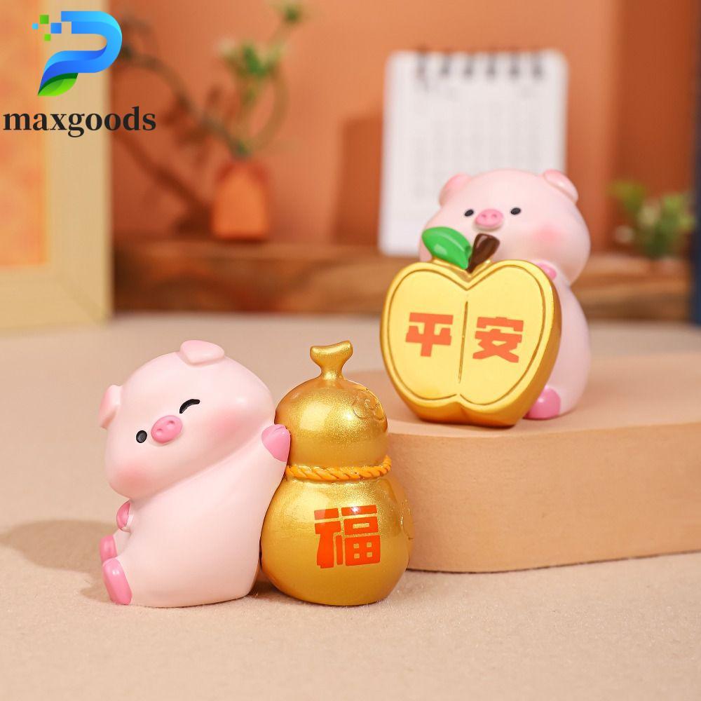 MAXGOODS Bức tượng lợn may mắn, Tượng lợn phước lành dễ thương phong cách Trung Quốc, Các bức tượng 