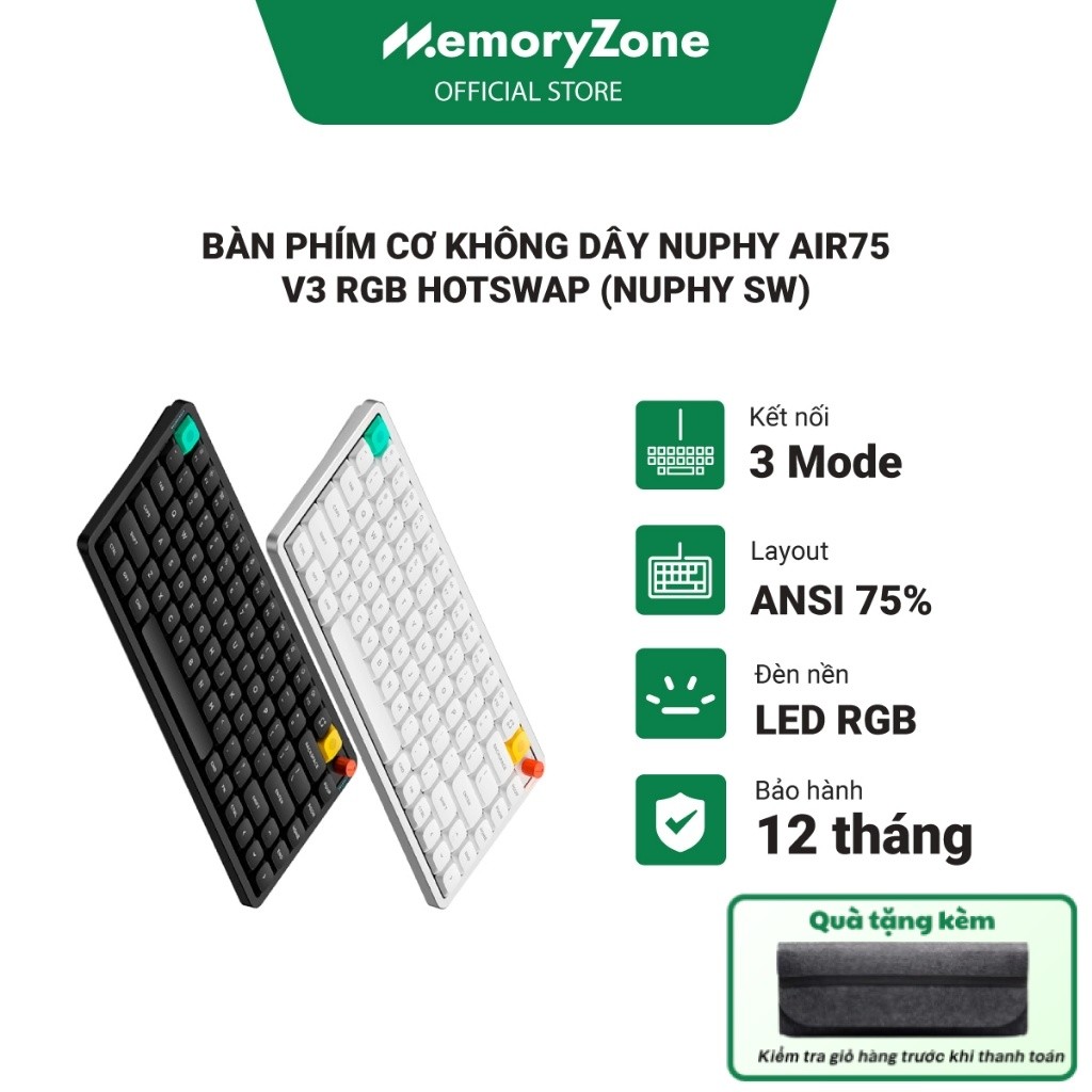 [CHÍNH HÃNG] Bàn phím cơ không dây NuPhy Air75 V3 - Kết nối 3 Mode, Có LED RGB, Pin 4000mAh, Bảo hàn