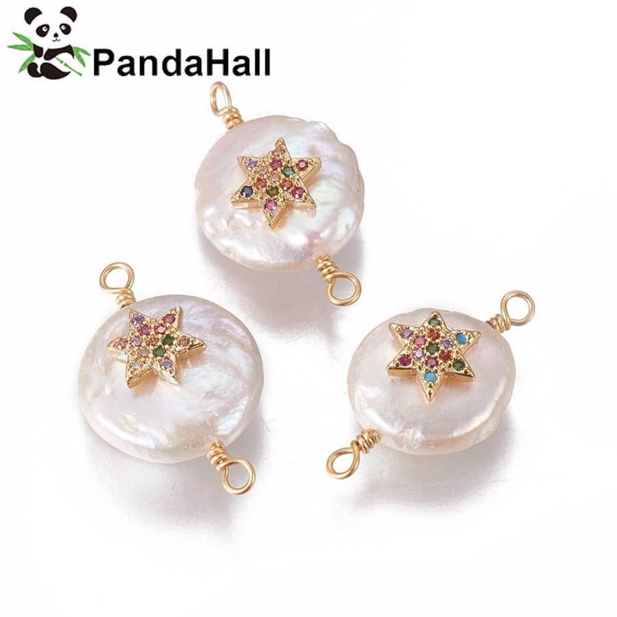 2 Mặt dây chuyền nước ngọt nuôi cấy dành cho người Do Thái với Cubic ia và đồng thau Phát hiện tròn 