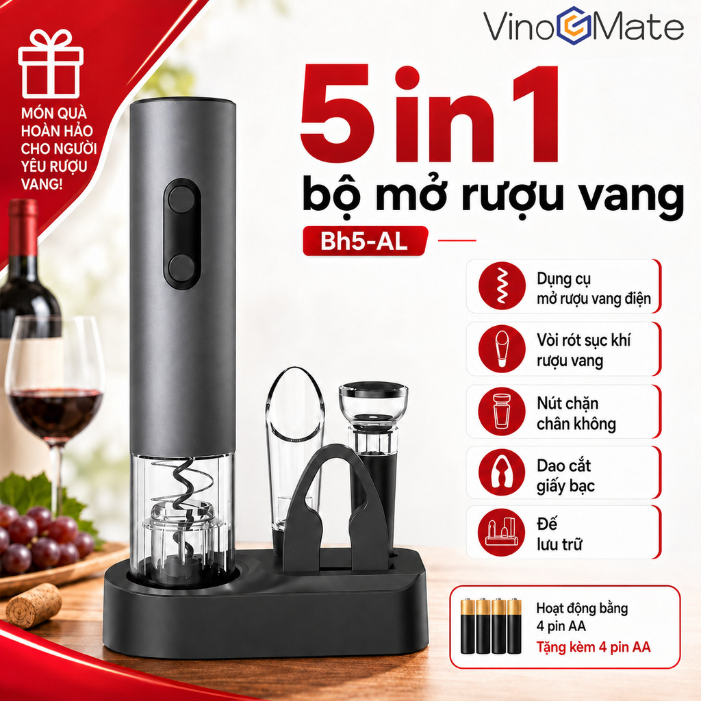 Nút chai rượu vang / Bộ bốn mảnh / Nút chai điện / Nút chai / Nút chai tự động / Nút chai tiết kiệm 