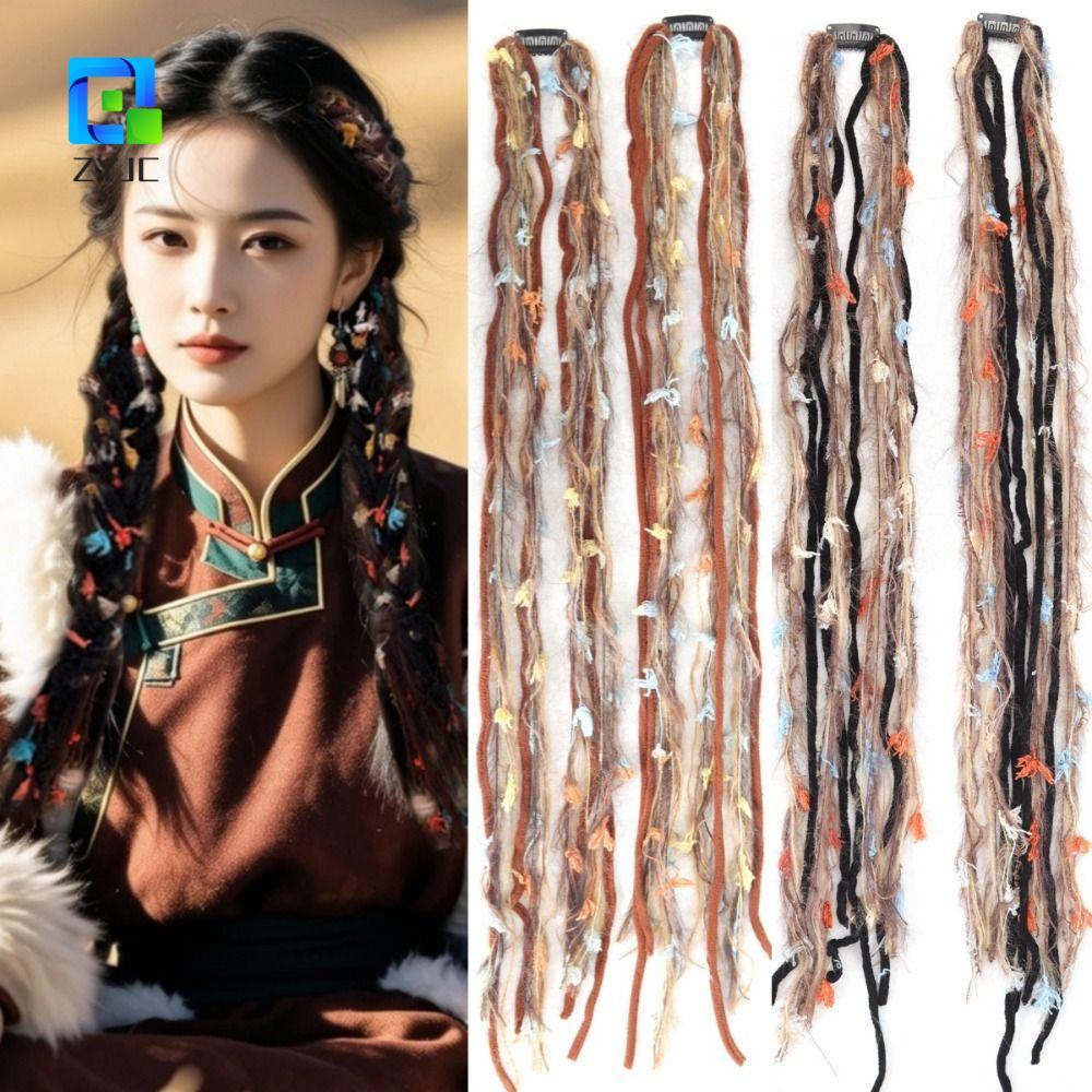 ZYJC 2 Chiếc Bohemian Tây Tạng Hairpiece, Handmade Dirty Braids Màu Gradient Dreadlock Braids, Phụ K