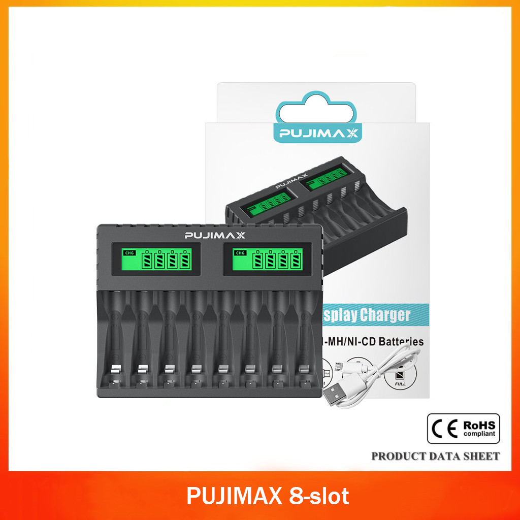 PUJIMAX 8-slot Suitable AA / AAA Rechargeable Battery LED Display Ni-MH / Ni-Cd USB Battery Charger