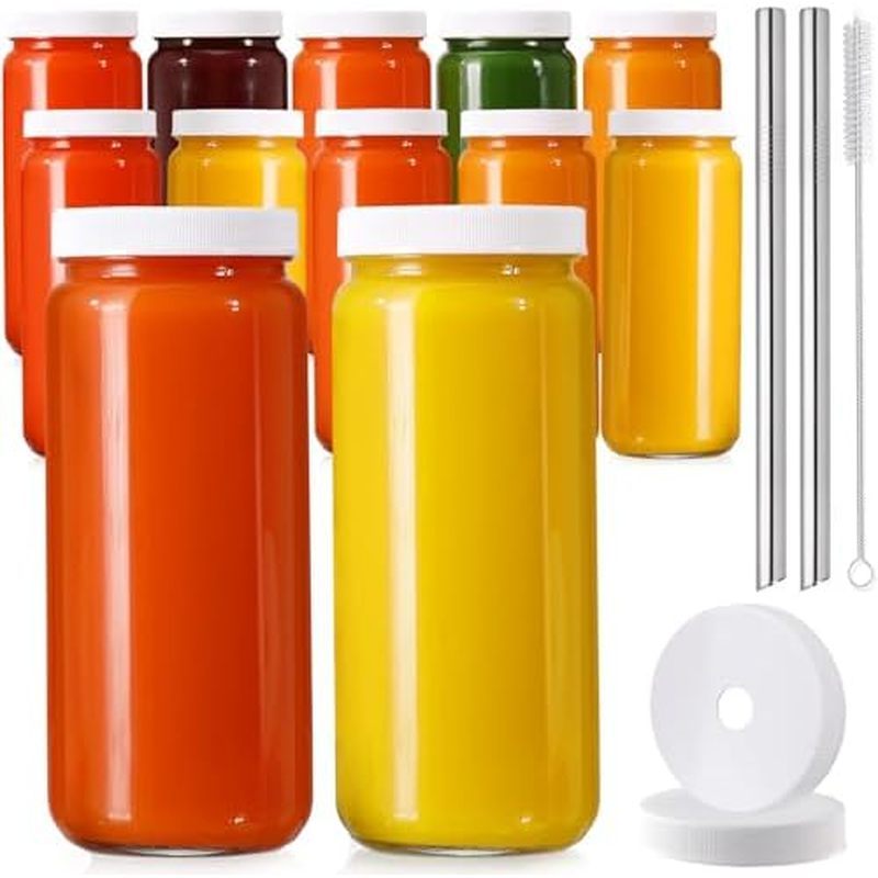 uice Bottles with Airtight Lids, Bonus 2 Straws & Perforated Lids, Reusable Juicer, Juicing Bottle -
