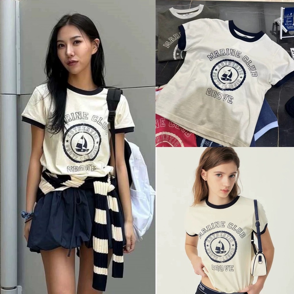 VOUT Korean designer's new summer style, regular shoulder, round neck, color-blocked, slim-fit, vers