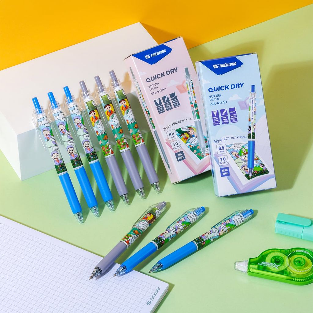 Combo 10 Bút gel Quick Dry Thiên Long GEL-033/V1- Mực khô siêu nhanh - Họa tiết thời trang
