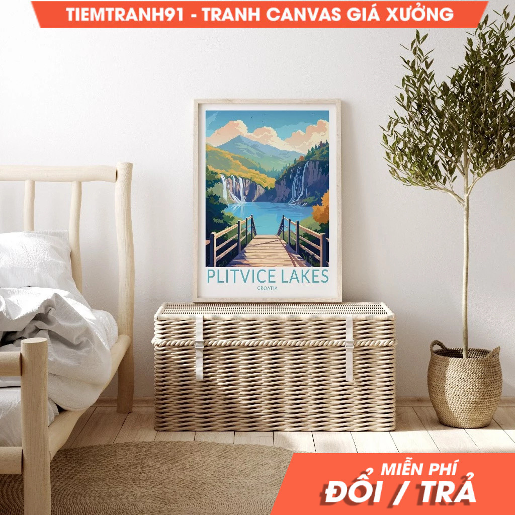 Tranh treo tường, Plitvice Lakes National Park Poster Wall Art, Home Decor, tặng kèm đinh treo, in t