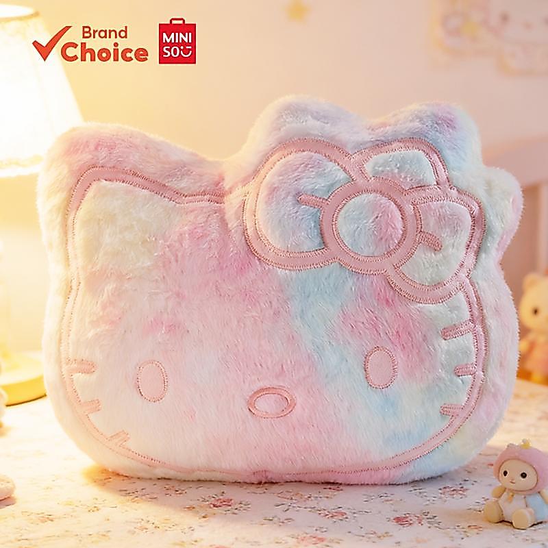 MINISO  Dòng gối ôm Hello Kitty 18 inch, phiên bản đầu to lấp lánh, mềm mại, tỏa sáng, trang trí, kí