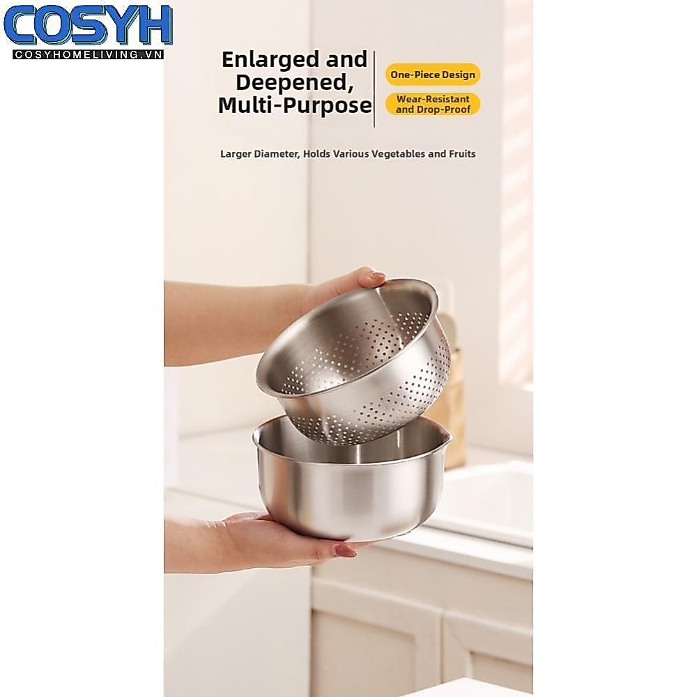 <cosyh>Stainless Drain Basket Ergonomic Grip 304 Stainless Steel Food-grade Safety