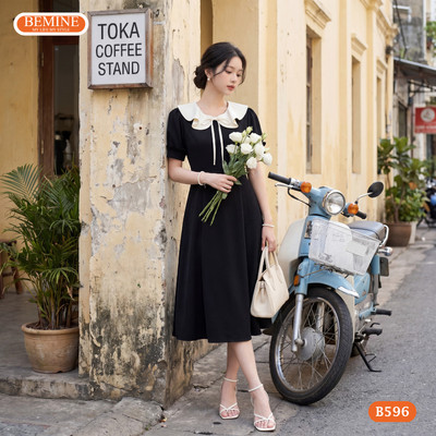 Đầm thiết kế BEMINE cổ bèo đính nơ dáng chữ A phù hợp đi làm-B596