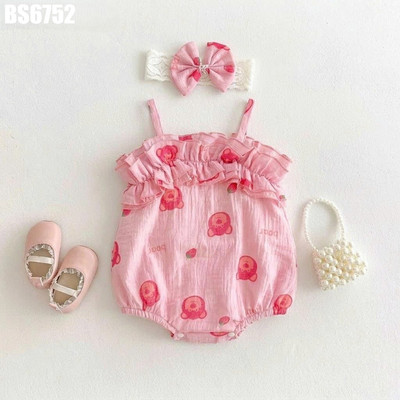 Body bé gái hai dây bèo nhún kèm băng đô nơ màu xanh hồng pastel mềm mát cho bé MINTSCLOSET BS6752