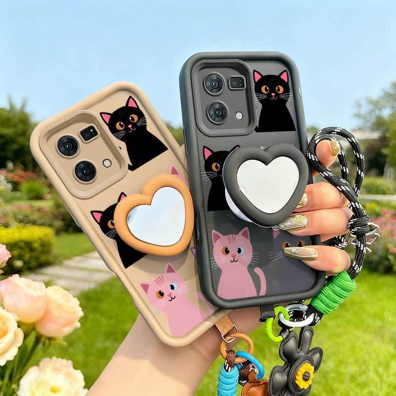 3 chiếc (Ốp điện thoại hình mèo nhỏ dễ thương + Dây buộc hoa + Chân đế) Thời trang Thích hợp cho OPP