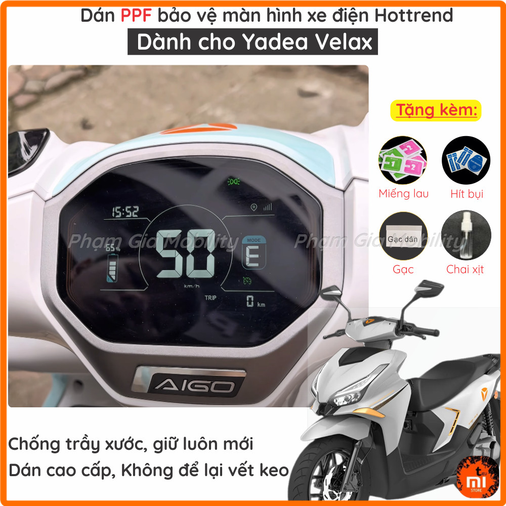 Dán PPF bảo vệ mặt đồng hồ xe điện Hottrend YADEA Velax loại PPF trong, nhám cao cấp giúp chống trầy