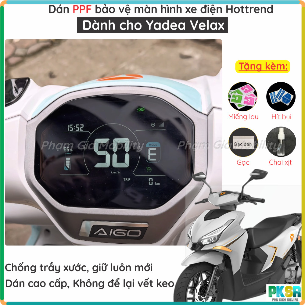 Dán PPF bảo vệ mặt đồng hồ xe điện Hottrend YADEA Velax loại PPF trong, nhám cao cấp giúp chống trầy
