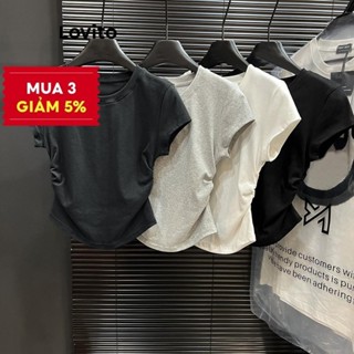 Lovito Áo Thun Trơn Nhún Bèo Mùa Hè/xuân Thường Ngày Dành Cho Nữ Lne35228 (nhiều Màu)